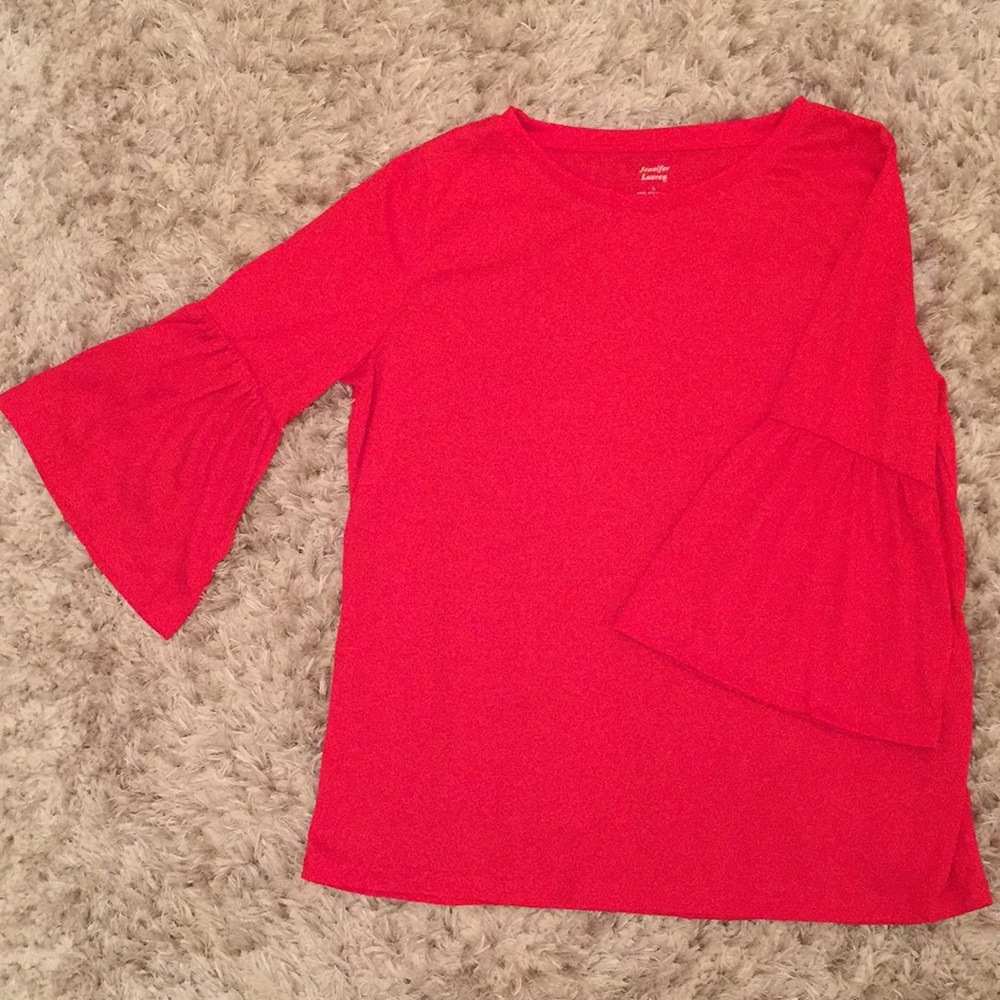 Jennifer Lauren Bell Sleeve Red Top